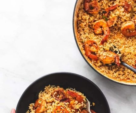 Easy Spanish Rice with Shrimp Skillet